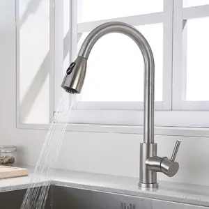 SUS304 Stainless Steel Hot And Cold Pull Faucet Can Rotate Telescopic Kitchen Basin Sink