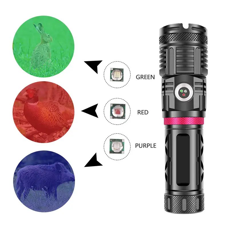 Super Bright XHP120 Powerful Flashlight Rechargeable COB RED BLUE GREEN LED Hunting Hand Lamp USB Torch 26650 Zoom Flash Light