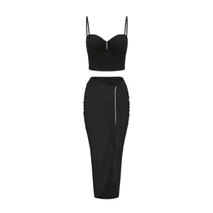 2024 Trend Products Sexy Sleeveless Skinny Crop Top and Midi Bodycon Skirt Two Piece Summer Set Women Clothing Women's Sets