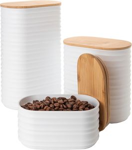 Classic Design 3PCs Kitchen Accessories White <b>Bamboo</b> Lids Plastic Food Storage Box for Spice Rice Cereal Use - Product Image 1