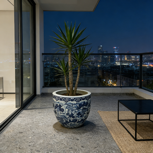 Blue-White Hand-Painted Planter <strong>Pot</strong> Lotus &amp; <strong>Fish</strong> Motifs Antique Decor Flower <strong>Pot</strong> - Product Image 4