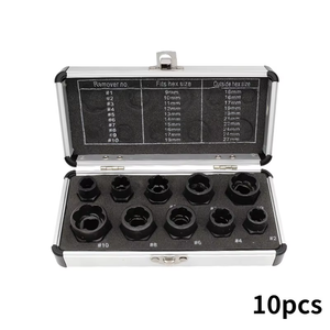 Kit de démontage hexagonal portable 10 pièces pour écrous métriques et extracteurs de boulons – Clé à douille - Product Image 1