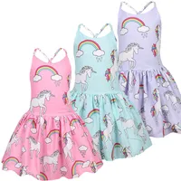LQSZ夏の女の赤ちゃんの服背中の開いたプリーツユニコーンドレスノースリーブプリンセスドレス子供服女の子のための漫画の衣装