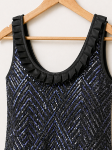 Quality Assured <b>Black</b> <b>Sequin</b> Sleeveless <b>Top</b> Elegant Party Fashion <b>Tank</b> <b>Top</b> with Ruffle Neck Designed For Women Wear - Product Image 4