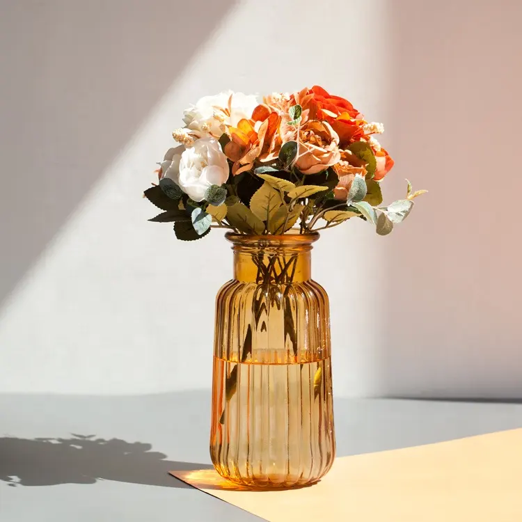 モダンな透明な10個の高級花瓶クリアラージトールチューブポット6リサイクルクリアモダンなガラス花瓶、狭い首