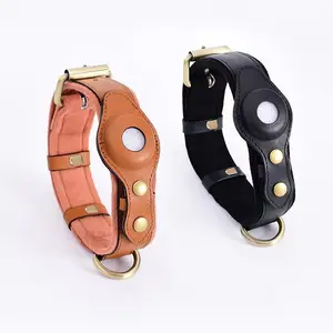 Luxury Comfortable Cool Style Customized Fashion Reflective Leather Airtag Dog Pet Collar