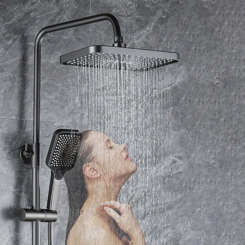 Conjunto de chuveiro termostático luxuoso em aço para banheiro, painel com misturador de chuveiro moderno, led de piano, banho e quente e frio, de corpo inteiro