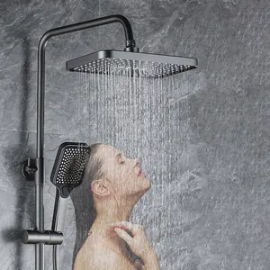 Luxury thermostatic shower set bathroom steel hot cold led piano bath led full body contemporary shower mixer system panel