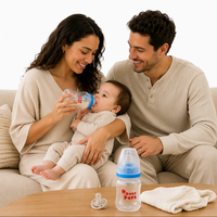 Vente en gros de 60ml de biberon PP sans BPA conçu sur mesure avec motif de dessin animé pour cou standard anti-colique ensemble d'alimentation pour nouveau-né en silicone