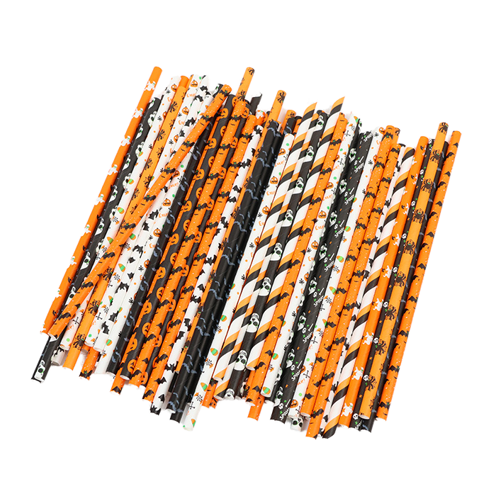 Halloween Paper Straws Disposable Biodegradable Drinking Straws for Cocktails,Desserts,Bars, Milk Tea and Juice