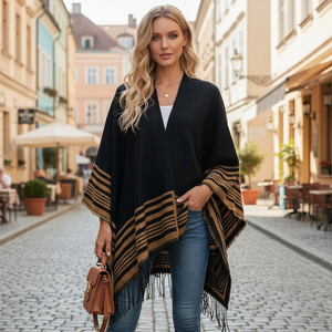 Poncho cape en cachemire pour femme avec franges, ouvert sur le devant, coupe ample, décontracté, pour l'hiver - Product Image 5