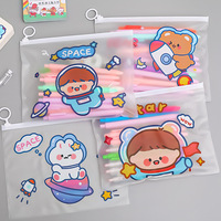 Sac de rangement pour cosmétiques transparent plat A5, imperméable, dessin animé kawaii, grande capacité, trousse à crayons avec fermeture éclair à anneau