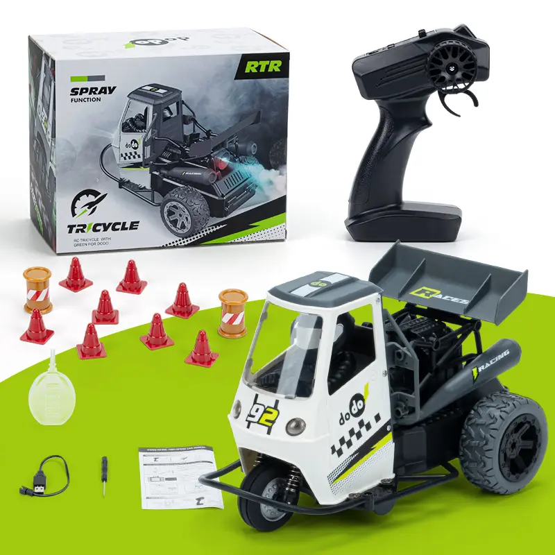 2023 nuovo 2.4G 1:16 full scale light spray telecomando moto triciclo elettrico drift RC racing toy S810 per bambini