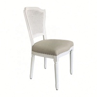 Chaise de salle à manger P0038 de style français, antique, élégante, en chêne massif, avec dossier en rotin sculpté, pour la maison, l'hôtel, la ferme, la cour