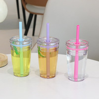 Herbruikbare, transparante plastic beker met rietje, BPA-vrij, 450ml, voor Boba, melkthee, fruitsap, en meer.