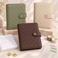 Organiseur de documents et de budget matelassé Hongbo A6 personnalisable en cuir avec anneaux dorés et feuilles intérieures à motifs
