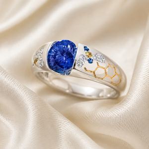 Anello a Nido d'Ape Blu per Donne, Gioiello da Dito Elegante e Minimalista in Stile Europeo e Americano - Product Image 5