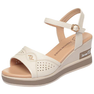 Sandales romaines <span class=keywords><strong>compensées</strong></span> pour femme, nouvelle collection été 2024, <span class=keywords><strong>chaussures</strong></span> à talons hauts, à semelle épaisse, confortables, pour l'extérieur, à boucle et bout ouvert - Product Image 5