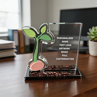Neelpure 186267 Plaque personnalisée en cristal avec motif de plante germinante, image d'art personnalisée, pour la reconnaissance des jeunes talents