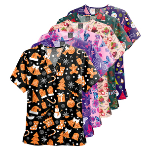 Haut de blouse imprimé respirant à manches courtes de Noë<span class=keywords><strong>l</strong></span> personnalisé de bonne qualité pour femme, ensemble infirmière, uniforme de spa - Product Image 3