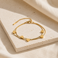 Bracelet Cœur en Acier Inoxydable 304 Couleur Or Double Chaîne Poli Fait Main avec Fermoir Mousqueton Extensible Vente en Gros Cadeau