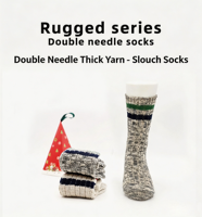 Chaussettes mi-hautes unisexes personnalisables à rayures, en fil épais double aiguille, tricotées tendance, vente en gros OEM ODM, chaussettes décontractées