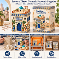 Pot de rangement en céramique souvenir de voyage Afrique-Maroc, motif relief 3D, lieux emblématiques marocains, en porcelaine, vente en gros, avec boîte cadeau