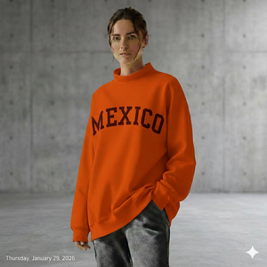 Sweat-shirt en molleton 100% coton lourd de haute qualité, sur mesure, pour femmes, col montant, coupe ample, Mexique - Product Image 1