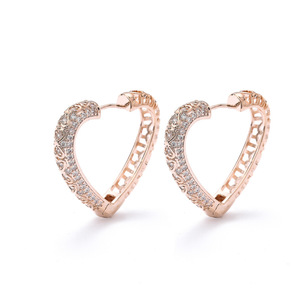Pendientes de Aro en Forma de Corazón, Oro, Plata, Oro Rosa, Micro Pavé de Circonita, para Uso Diario - Product Image 4