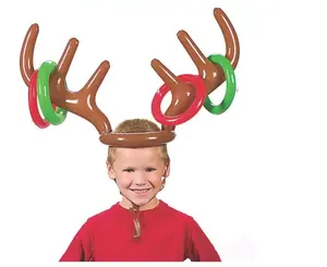 Inflable Santa divertido Reno asta sombrero anillo lanzando Navidad fiesta juego familia tirar juguetes interior
