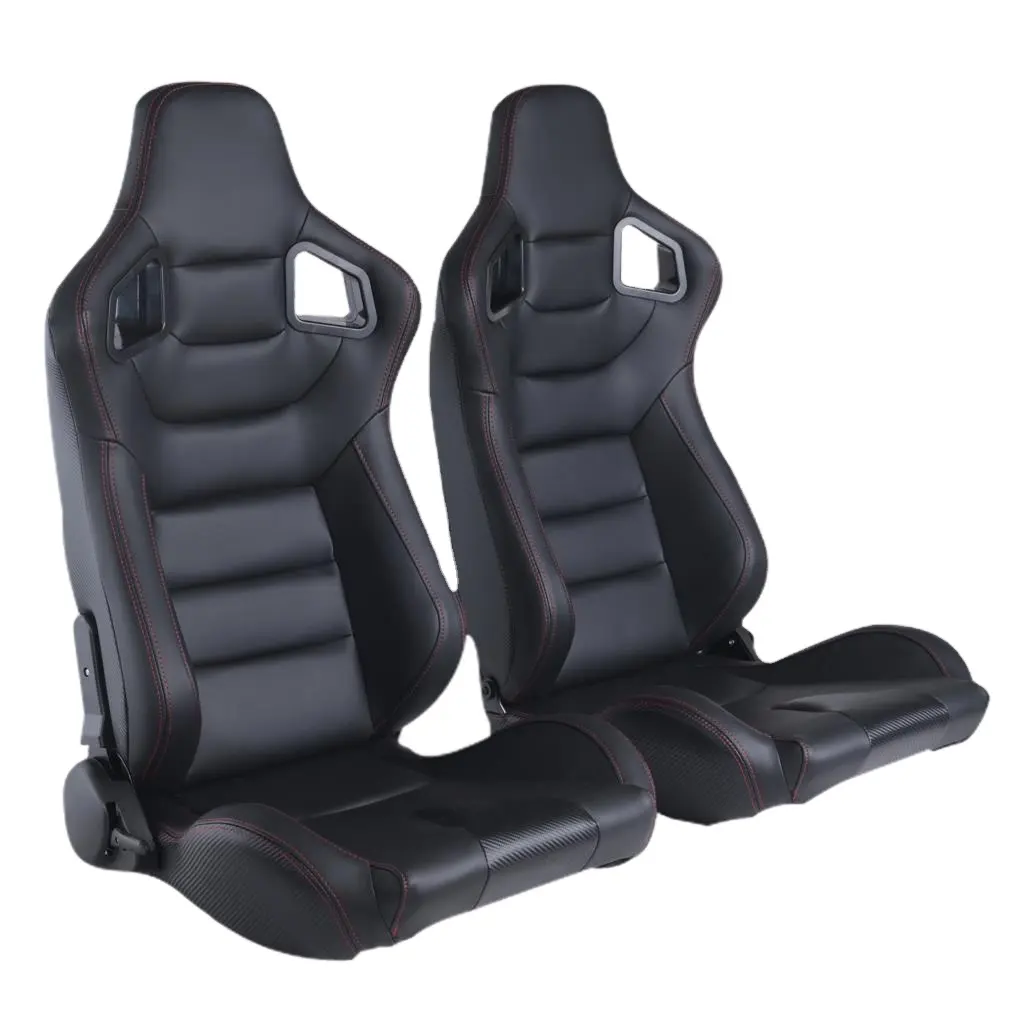 EPMAN Assento de Carro Esportivo de Corrida Reclinable Faixa Preta Couro PVC Esquerdo Direito Assentos JBR1041BK