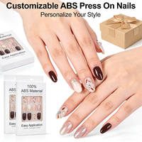 24 Uñas Postizas Color Piel, Forma Stiletto Cuadrada, ABS Reutilizables, con Logotipo Personalizado para Uso Diario