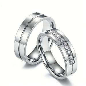 Trendy <b>Titanium</b> Steel Diamond Couple <b>Rings</b> Channel Setting Wedding <b>Rings</b> Unisex Jewelry - Product Image 5