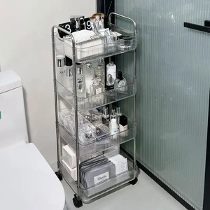 Estante móvil ligero de lujo para inodoro, estante de almacenamiento para suelo, carrito pequeño, soporte para champú, Cosméticos de baño, almacenamiento de costura - Product Image 3