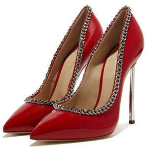 Newest Women Dress High Heels Female 12cm Thin Heel Stiletto <b>Shoes</b> Women Big Size 45 Metal Chain Dress <b>Shoes</b> - Product Image 3