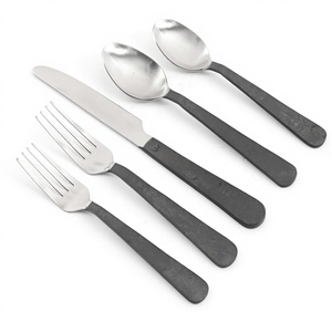 Sustainable Stainless Steel <b>Flatware</b> <b>Set</b> 5 Piece Cutlery with Hand Forged Rough Texture Handle Elegant & Eco Friendly Dining <b>Set</b> - Product Image 1