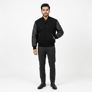 OEM ODM 2026 Vestes de sport personnalisées noires pour hommes, veste de sport à manches en cuir, veste de sport pour hommes - Product Image 1