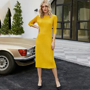 Jupe plissée Sexy pour femmes européennes et américaines, coupe ajustée, élégante, <span class=keywords><strong>Body</strong></span> à manches longues en relief, robe pour femmes, 2023 - Product Image 1