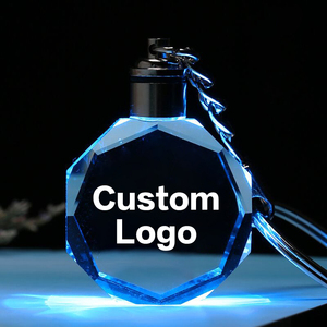 Wholesale 3D Laser Engraving Blank Glass Photo Keyring Transparent Led Light Crystal Key Chain Keychain