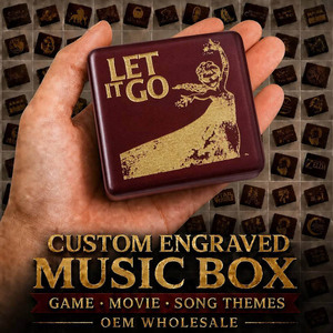 Caja de Música de Madera Color Vino Tinto, Manivela Manual, 18 Notas, Let It Go, Imagen Grabada, Película de Animación Frozen, Personalizada, OEM, Venta al Por Mayor - Product Image 1