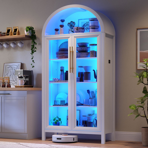 Display Curio <b>Cabinet</b> with Glass Doors, Arched Bookcase 5-Tier Tall <b>Storage</b> for Collectibles - Product Image 1