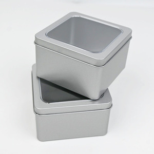 Custom Square Silver Metal Tin <b>Box</b> With Clear PVC Window Lid, Food Grade <b>Empty</b> Tin For Cookie Candy Visible <b>Gift</b> Storage Packing - Product Image 2