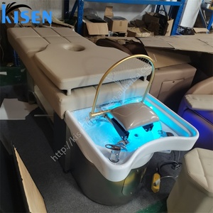 Table de salon Kisen pour massage thaïlandais, spa capillaire japonais, lit de shampoing, base en métal argenté ou doré, mobilier personnalisable - Product Image 1