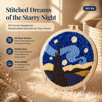 Kits de Bordado con Aguja Mágica con Hilos con Diseño de Atardecer y Aros de Bordado para Adultos y Niños