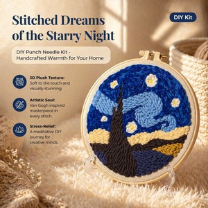 Kits de broderie au poinçon avec fils à motifs coucher de soleil et cercles à broder pour adultes et enfants - Product Image 1