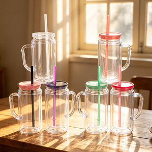 Gobelet boule à neige de 16 oz avec poignée, transparent, pré-percé, plusieurs couleurs, possibilité de mélanger, quantité minimum de commande : 40 pièces - Product Image 1