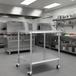 Table de travail en acier inoxydable Vevor 30 x 36 pouces, 4 roues, hauteur réglable, équipement de cuisine commerciale pour restaurant - Product Image 2