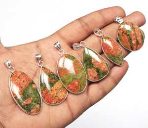 สร้อยคอจี้คริสตัล unakite สำหรับผู้หญิงทำด้วยมือเครื่องประดับอัญมณีหนามเตยธรรมชาติชุบทอง - Product Image 3