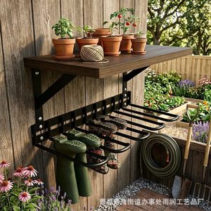 <b>Wall</b> Mounted Storage <b>Rack</b> With <b>Shoe</b> <b>Rack</b> Wooden Garden Tool Organizer Heavy Duty Waterproof Outdoor Use - Product Image 1