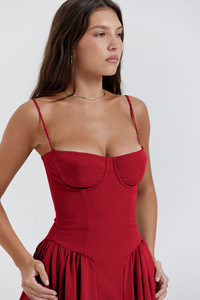 Gonna Lunga Nuova Stile Retrò Francese da Donna con Spalline Sottili Tinta Unita Casual Naturale Lavabile a Linea A - Product Image 3